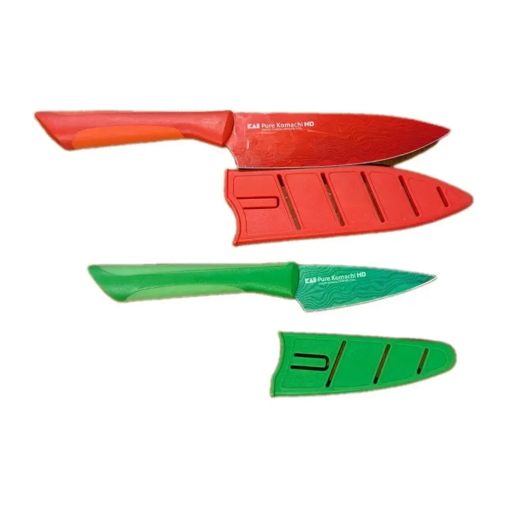 2 KAI Pure Komachi HD Knife Knives Red Green Coated Carbon Stainless Steel
